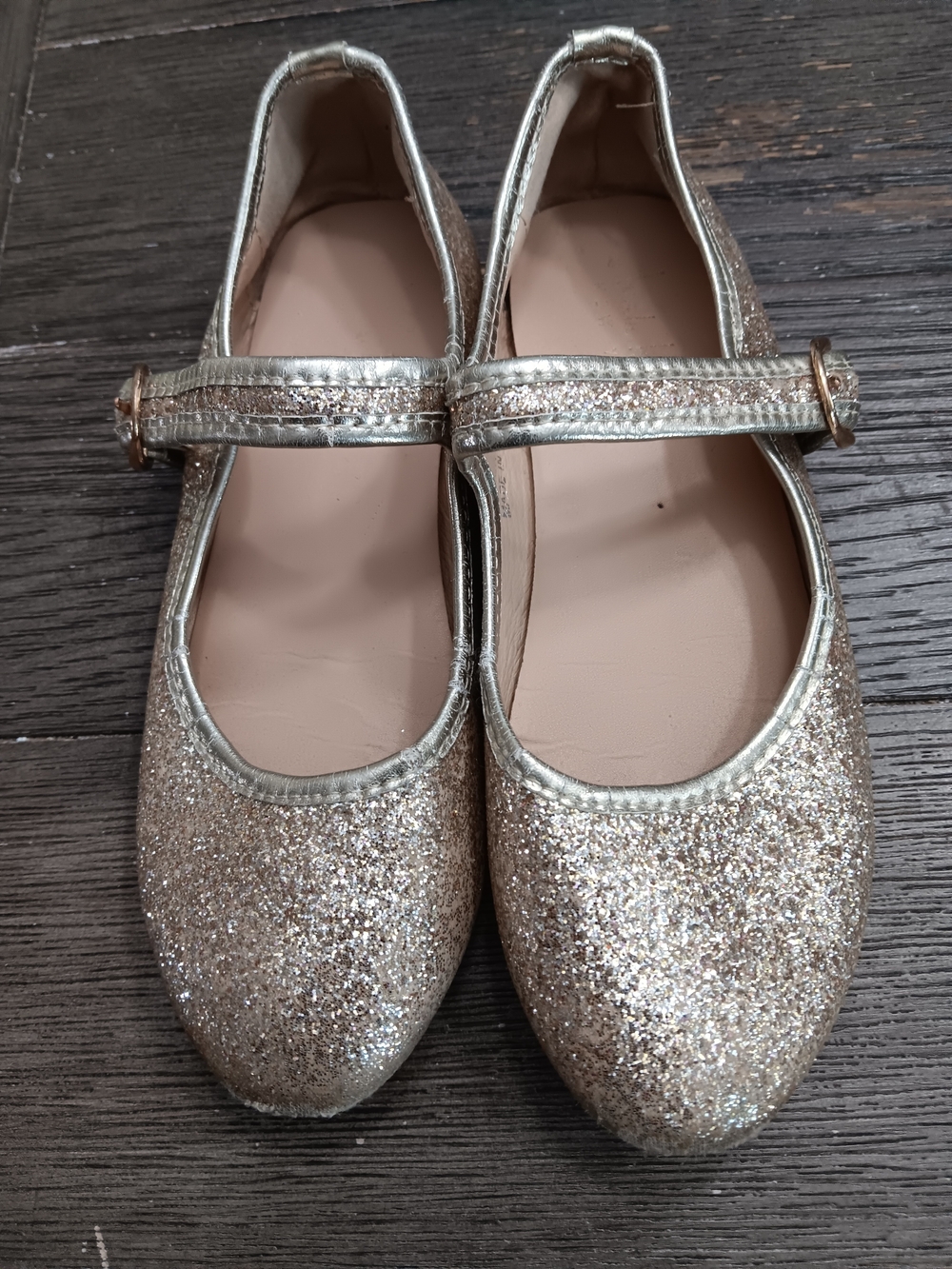 Girls Size 1, Gold Glitter Mary Jane Flats